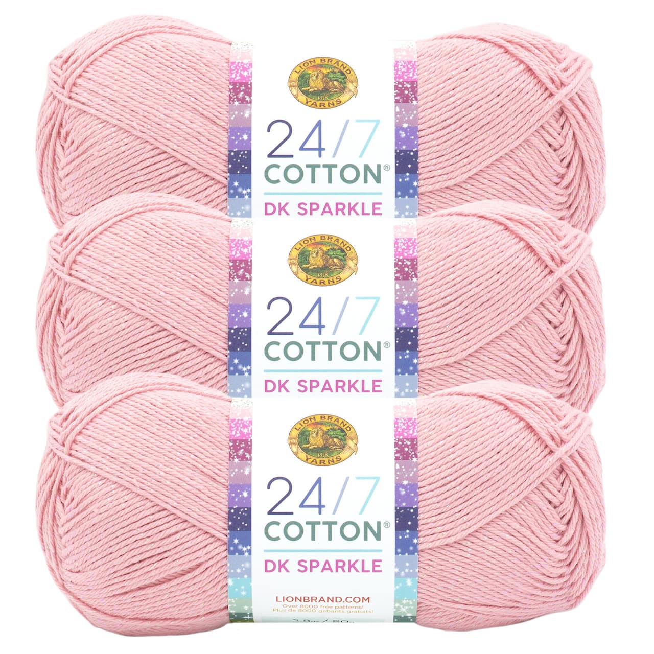 3 Pack Lion Brand® 24/7 Cotton® DK Sparkle & Prints Yarn